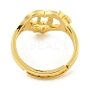 Heart with Letter & Flower Rack Plating Brass Adjustable Rings for Women RJEW-I105-05G-U-3