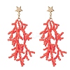 Star with Coral Handmade Glass Seed Beads Tassel Stud Earrings EJEW-MZ00472-01-2