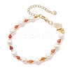 Round Natural Cultured Freshwater Pearl & Dyed Natural Agate Beaded Bracelats BJEW-JB12808-3