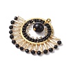 Natural Black Onyx(Dyed & Heated) & Glass Seed Beads Fan Pendants PALLOY-MZ00308-01-4