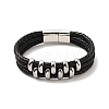 Leather Braided Triple Loops Multi-strand Bracelet with 304 Stainless Steel Magnetic Clasp for Men Women BJEW-C021-20-3