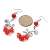 Natural Dyed Mashan Jade Flower with Acrylic Beaded Dangle Earrings EJEW-JE05419-02-2