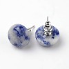 Half Round Dome Natural Blue Spot Jasper Stud Earrings EJEW-L171-04-1