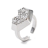 Heart Rack Plating Brass Micro Pave Clear Cubic Zirconia Open Rings RJEW-D020-09P-1