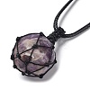 Natural Amethyst Round Pendant Necklace NJEW-H009-02-03-3