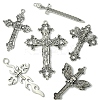 6Pcs 6 Styles Tibetan Style Alloy Cross Pendants FIND-FS0002-57-3
