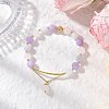Natural Aquamarine & Rose Quartz & Amethyst Round Beaded Bracelets BJEW-JB11925-03-1