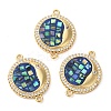 Rack Plating Brass Micro Pave Clear Cubic Zirconia Flat Round with Moon Connector Charms KK-K385-088G-2