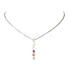 Natural & Synthetic Mixed Stone Faceted Cube & Rice Natural Pearl Beaded Pendant 304 Stainless Steel Cable Chain Twisted Chain Necklaces NJEW-JN05846-4