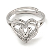 Heart with Letter Rack Plating Brass Micro Pave Clear Cubic Zirconia Adjustable Rings for Women RJEW-I105-01P-V-2