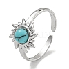 304 Stainless Steel Synthetic Turquoise Cuff Rings G-Z056-01P-03-1