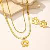 304 Stainless Steel Flower Pendant Necklaces & Ball Chain Necklaces & Stud Earrings Sets for Women SJEW-F225-04G-2