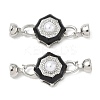 Flower Brass Micro Pave Clear Cubic Zirconia Fold Over Clasps KK-U059-43P-1
