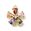 Brass Pave Glass Flower Connector Charms KK-M295-17G-03-1