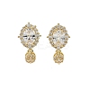 Oval Brass Micro Pave Clear Cubic Zirconia Stud Earring Findings LS-KK-C107-07G-1