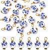 20Pcs Blue & White Floral Printed Porcelain Pendants PALLOY-YW00112-04-1