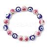 Handmade Flower Printed Porcelain Ceramic & Handmade Lampwork Evil Eye Beads Stretch Bracelets for Women BJEW-JB12105-02-2
