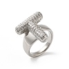 Letter Brass Micro Pave Clear Cubic Zirconia Open Cuff Ring for Women RJEW-N046-03T-P-1