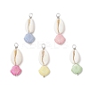 Natural Cowrie Shell & Plastic Shell Shape Pendants PALLOY-JF03795-1