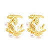 Rack Plating Brass Leaf Cuff Earrings with Plastic Pearl EJEW-A028-56G-1