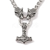 304 Stainless Steel Wolf Head King Wheat Chain Viking Mjolnir Thor Hammer Pendant Necklaces for Men NJEW-K278-05AS-1