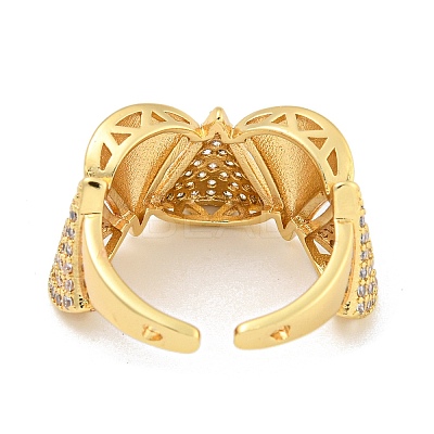 Ginkgo Leaf Clear Cubic Zirconia Open Cuff Ring RJEW-L121-027G-1