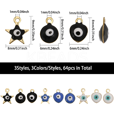 54Pcs 9 Style 304 Stainless Steel Evil Eye Enamel Charms STAS-CA0002-06-1
