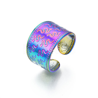 Ion Plating(IP) Rainbow Color 304 Stainless Steel Snake Pattern Open Cuff Ring RJEW-S405-257M-1