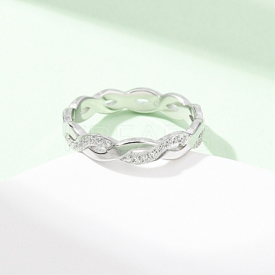304 Stainless Steel Clear Cubic Zirconia Wave Finger Rings for Women RJEW-Z115-02P-1