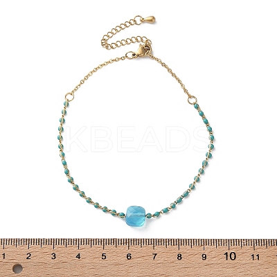 304 Stainless Steel Glass Beads Link Chain Bracelets BJEW-A036-14G-01-1