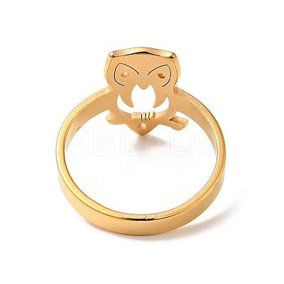 Ion Plating(IP) 201 Stainless Steel Owl Finger Ring for Women RJEW-G266-07G-1