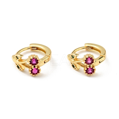 Deep Pink Cubic Zirconia Cherry Hoop Earrings EJEW-C028-02G-1