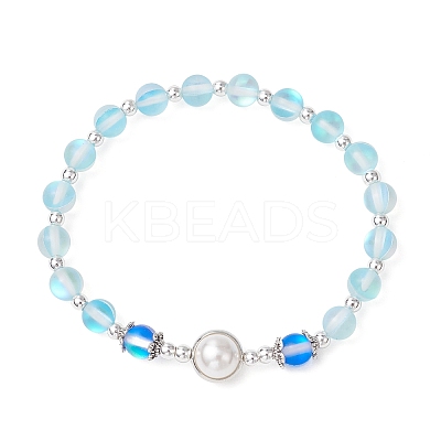 4Pcs 4 Colors Synthetic Frosted Moonstone Round Beaded Stretch Bracelets BJEW-JB11878-1
