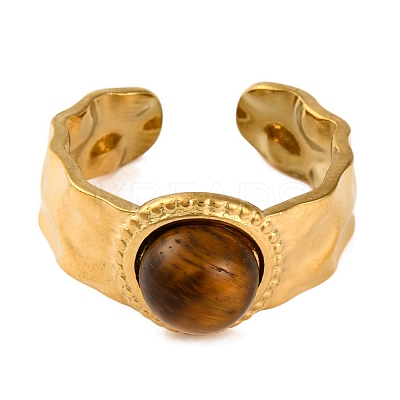 Round Natural Tiger Eye Finger Rings RJEW-Q822-03G-01-1