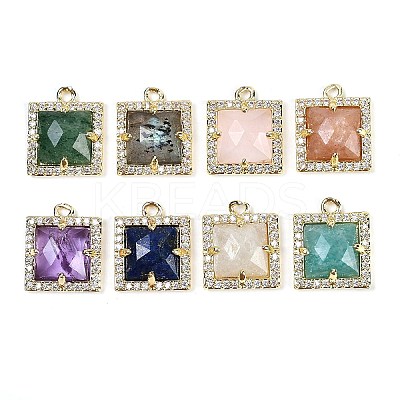 Natural Mixed Gemstone Faceted Square Charms G-I375-06G-1
