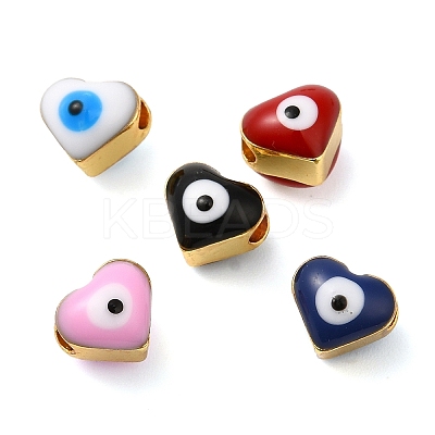 Golden Tone Brass Enamel Beads KK-E048-04G-1