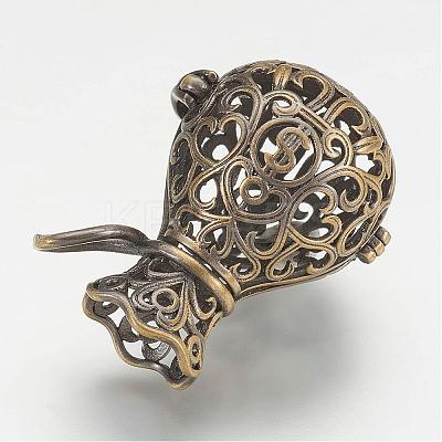 Brass Cage Pendants KK-D528-01AB-1