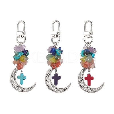 Natural & Synthetic Gemstone Chip & Cross Pendant Decoration HJEW-TA00086-1