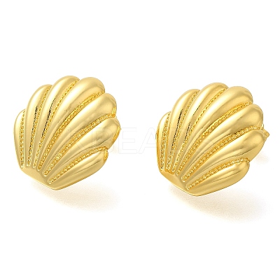 Rack Plating Shell Shapes Brass Stud Earrings EJEW-I310-12G-1