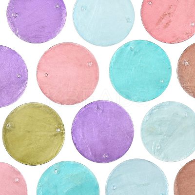 24Pcs 8 Colors Spray Painted Natural Capiz Shell Disc Links Connector Charms SSHEL-FS0001-06-1