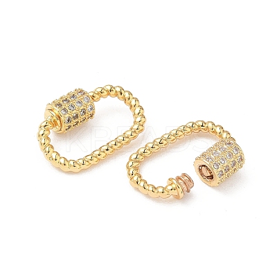 Brass Micro Pave Clear Cubic Zirconia Screw Carabiner Lock Charms KK-Z118-05G-1