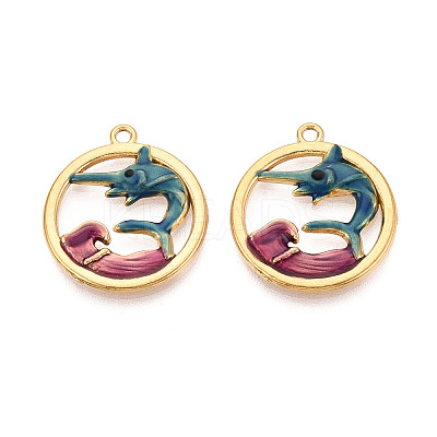 304 Stainless Steel Enamel Pendants STAS-N124-07G-1