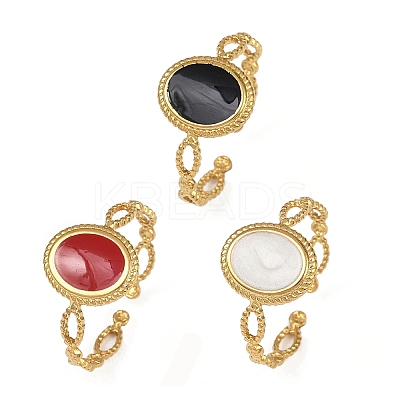 Oval 304 Stainless Steel Enamel Cuff Rings for Women RJEW-G355-01G-1
