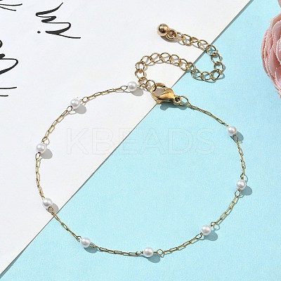 Round  ABS Imitation Pearl Beaded Link Bracelets for Women BJEW-JB11836-1