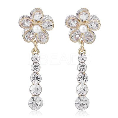 Flower Dangle Drop Stud Earrings Cubic Zirconia Crystal Rhinestone Pearl Flower Drop Earrings Party Christmas Wedding Jewelry Gifts for Women JE1068A-1