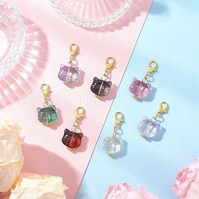 Cat Head Glass Pendants Decorations HJEW-JM03609-1