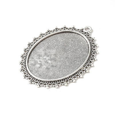 Tibetan Style Antique Silver Alloy Flat Oval Pendant Cabochon Settings X-TIBEP-M022-40AS-1