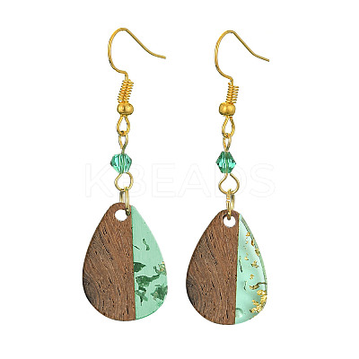Resin & Walnut Wood Teardrop Dangle Earrings EJEW-JE05445-01-1