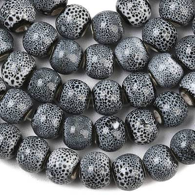 Handmade Fancy Antique Glazed Porcelain Ceramic Round Beads Strands PORC-L019-8mm-04-1
