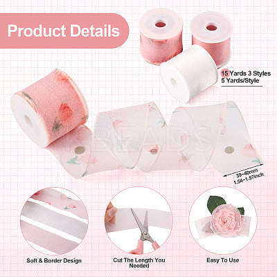 15 Yards 3 Styles Flat Organza Ribbons OCOR-TA0001-58A-1